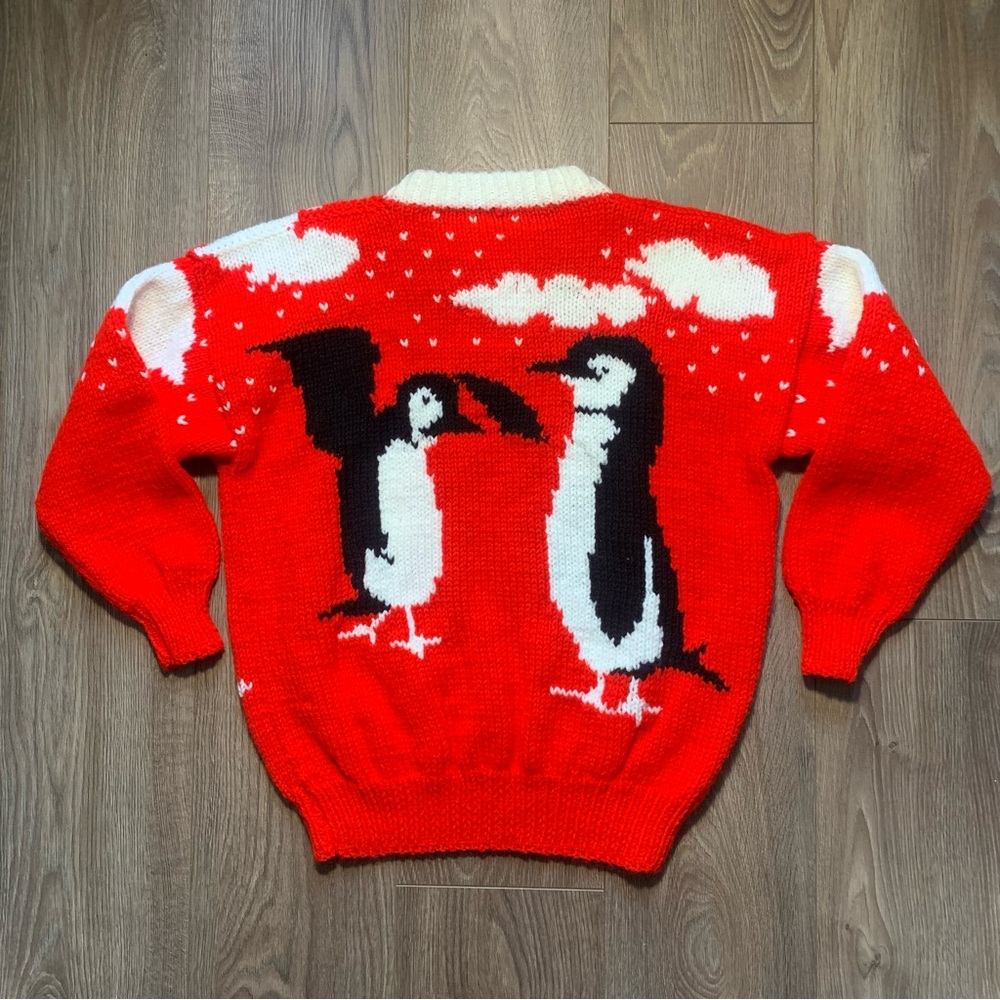 Vintage Handmade Red Penguin Knit Sweater - Picture 15 of 17